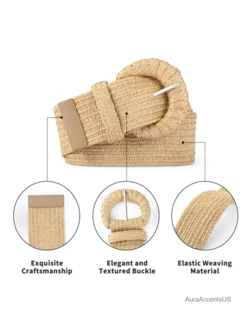 Straw Woven Elastic Belt Wide Stretchy Boho Belt for Summer Raffia Dress Belt
